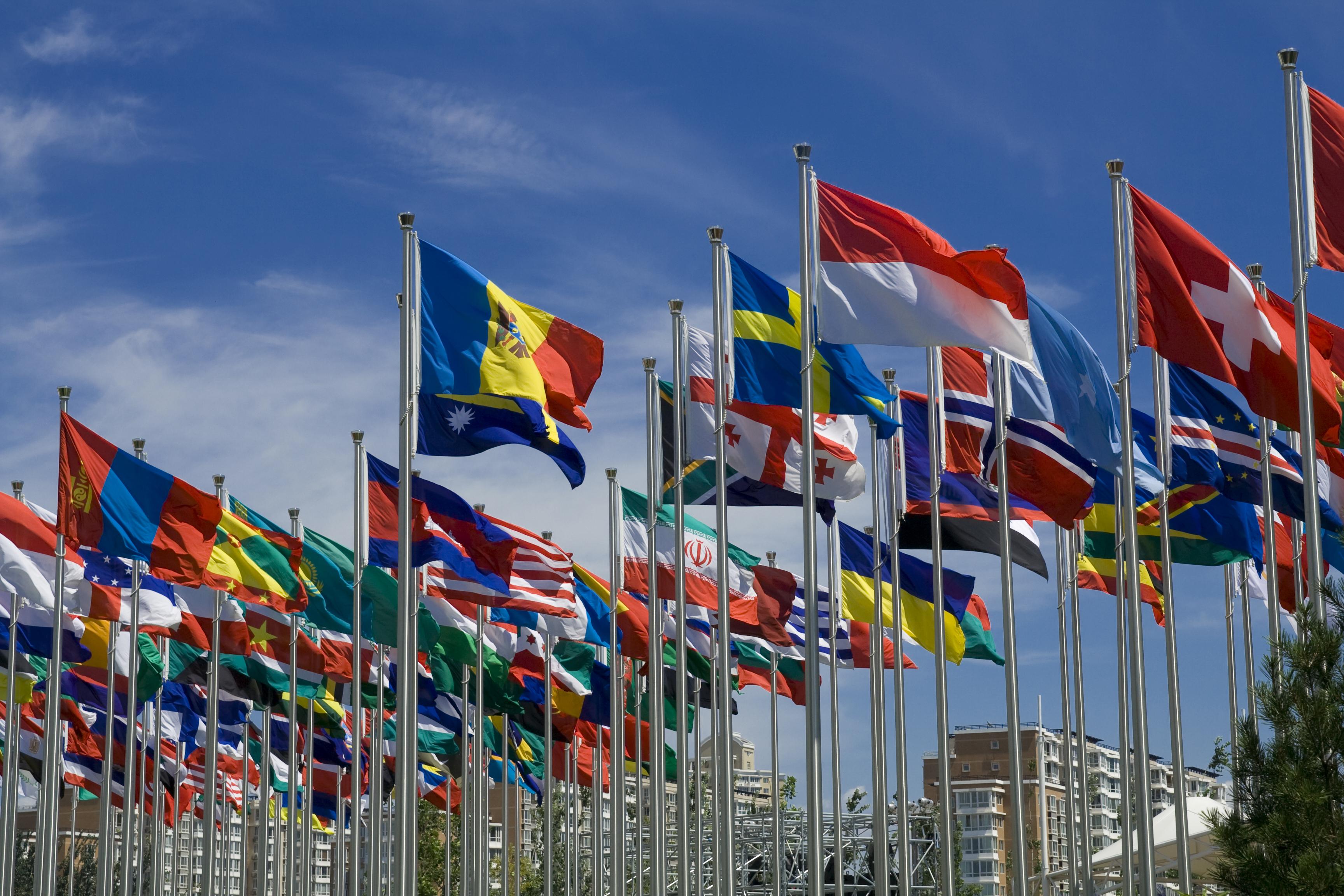 Display of flags from different countries